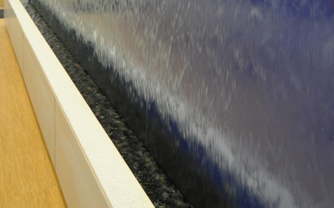 Glass water wall detail, NetBrain Technologies, Burlington, MA.