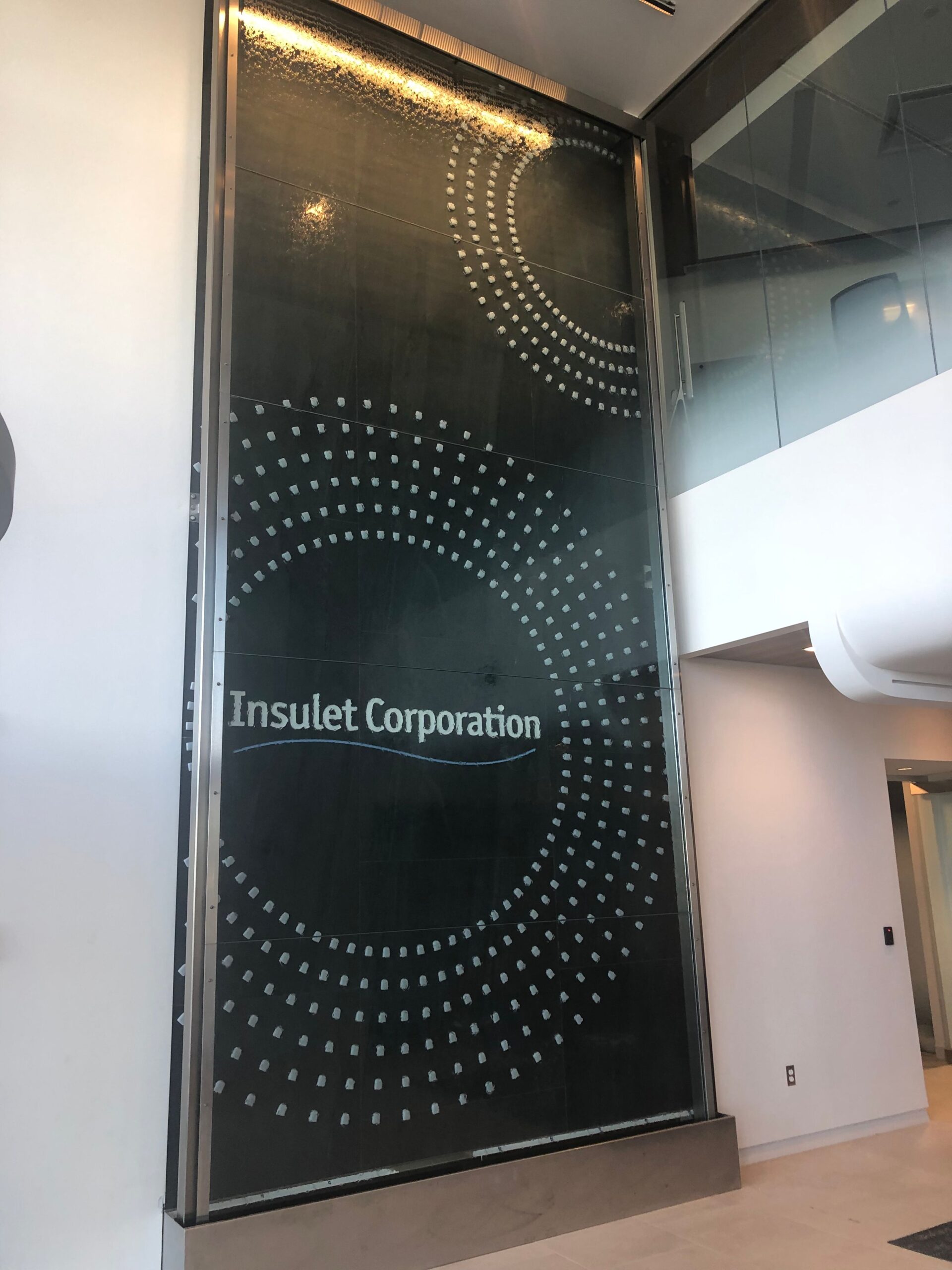 20 ft Tall Water Wall With Logo at Insulet Corporation, Acton, Massachusetts